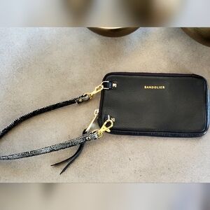 Bandolier Black Leather Expanded Add-On Pouch+Snake Emboss Wristlet Strap